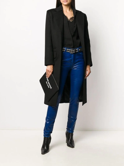 Saint Laurent Skinny Patent Style Trousers In Blue