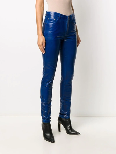 Saint Laurent Skinny Patent Style Trousers In Blue