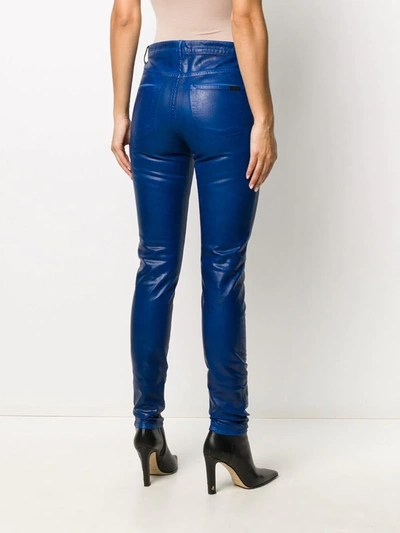 Saint Laurent Skinny Patent Style Trousers In Blue