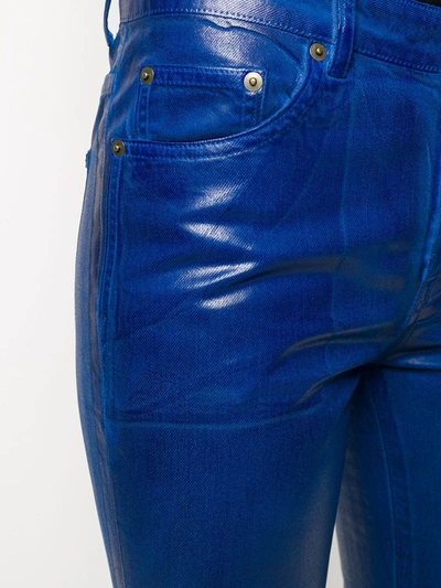 Shop Saint Laurent Skinny Patent Style Trousers In Blue