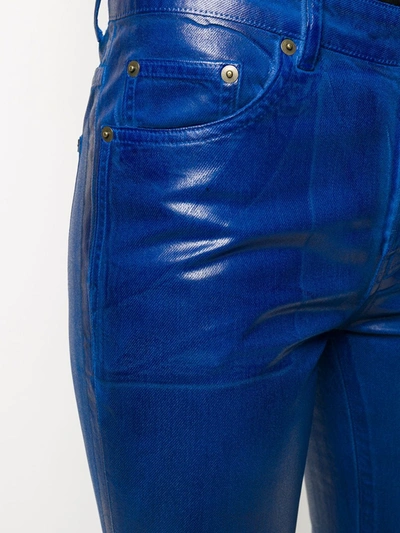 Saint Laurent Skinny Patent Style Trousers In Blue