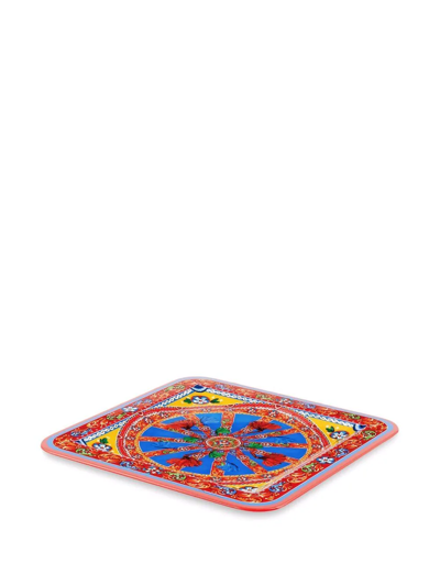 Shop Dolce & Gabbana Medium Carretto-print Wood Tray In Red