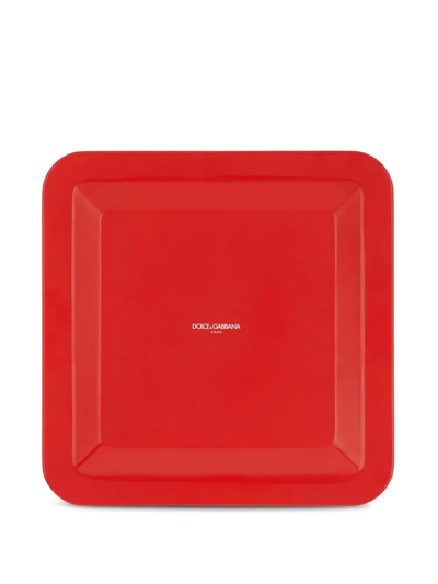 Shop Dolce & Gabbana Medium Carretto-print Wood Tray In Red