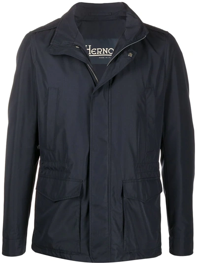 Shop Herno Hooded Multi-pocket Jacket In Blue