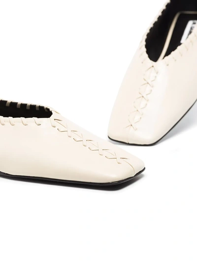 Shop Jil Sander Square Toe Stitch Detail Ballerina Shoes In Neutrals