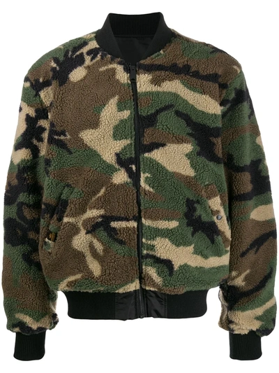 Shop Alpha Industries Camouflage Faux-shearling Bomber Jacket In Green