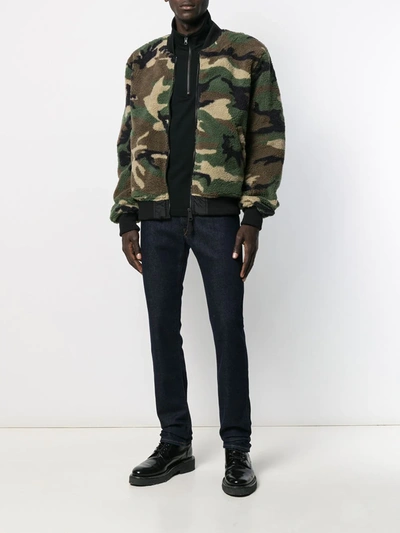 Shop Alpha Industries Camouflage Faux-shearling Bomber Jacket In Green