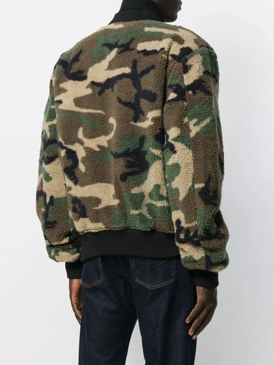 Shop Alpha Industries Camouflage Faux-shearling Bomber Jacket In Green