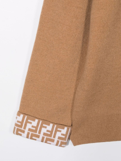 Shop Fendi Fine-knit Hoodie In Brown