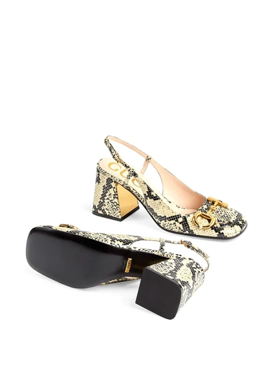 Shop Gucci Snakeskin-effect Horsebit Pumps In Neutrals