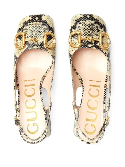 Shop Gucci Snakeskin-effect Horsebit Pumps In Neutrals