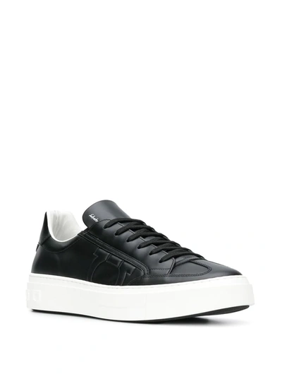 Shop Ferragamo Textured Gancio Sneakers In Black