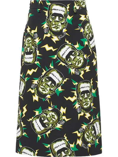 Shop Prada Printed Poplin Skirt In Green