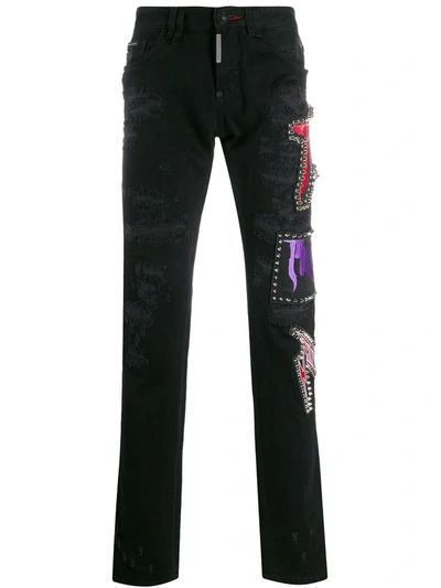 Shop Philipp Plein Studded Straight-leg Jeans In Black