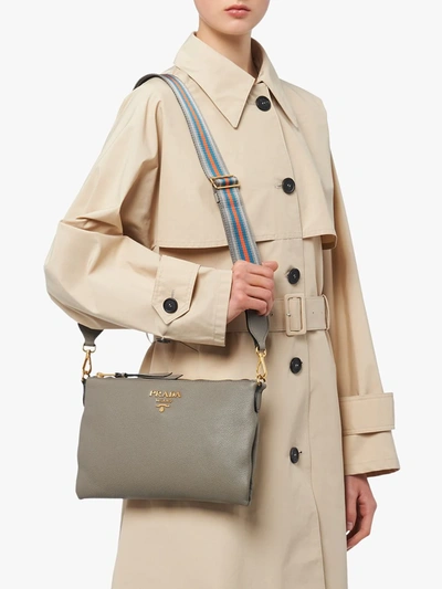 Shop Prada Logo Plaque Shoulder Bag In Grey