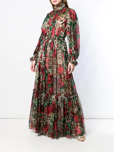 Shop Dolce & Gabbana Rose Leopard Print Jumpsuit In Brown