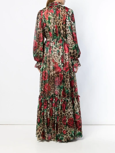 Shop Dolce & Gabbana Rose Leopard Print Jumpsuit In Brown