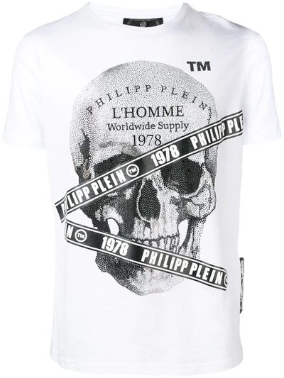 Shop Philipp Plein Microstud Tape Skull T-shirt In White