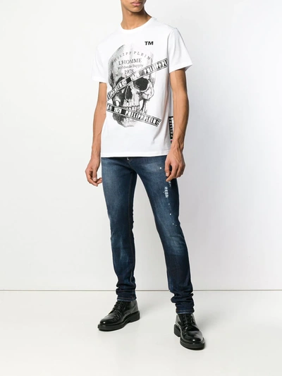 Shop Philipp Plein Microstud Tape Skull T-shirt In White