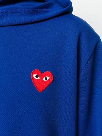 Shop Comme Des Garçons Play Heart-patch Drawstring Hoodie In Blue