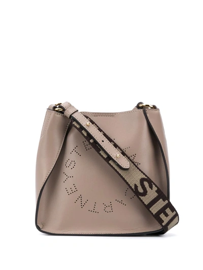 Shop Stella Mccartney Stella Logo Perforated Crossbody Bag In Brown