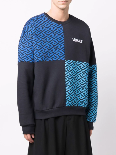 Shop Versace La Greca-print Sweatshirt In Blue