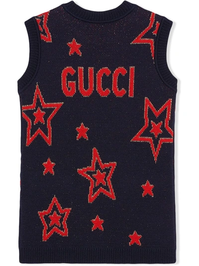 Shop Gucci Star Jacquard Tunic Dress In Blue