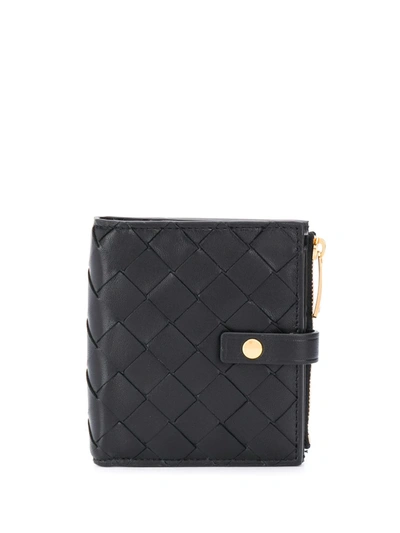 Shop Bottega Veneta Intrecciato Weave Compact Wallet In Black