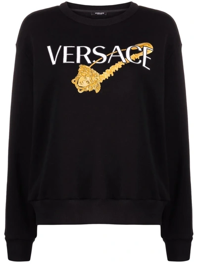 Shop Versace Safety Pin Logo Sweatshirt In Black