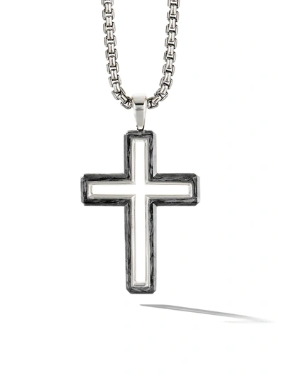Shop David Yurman Sterling Silver Forged Carbon Cross Pendant In Ssbfg