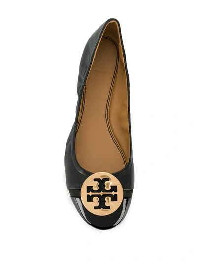 Shop Tory Burch Logo Ballerina Shoes In Black