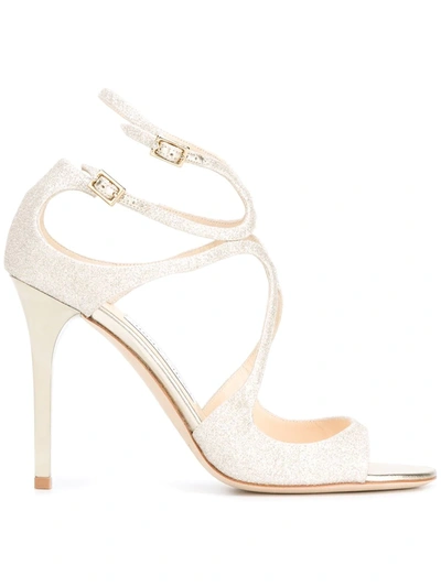 Shop Jimmy Choo Platinum Ice Lang 100 Leather Sandals In Metallic