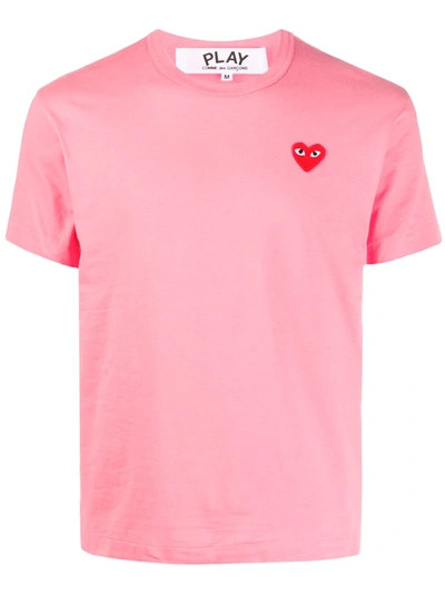 Shop Comme Des Garçons Play Heart Embroidered Round Neck T-shirt In Pink