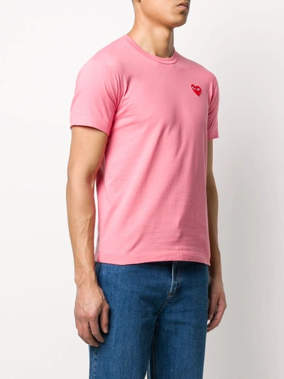 Shop Comme Des Garçons Play Heart Embroidered Round Neck T-shirt In Pink