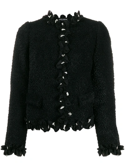 Shop Dolce & Gabbana Cropped Ruffle Trim Jacket In Black