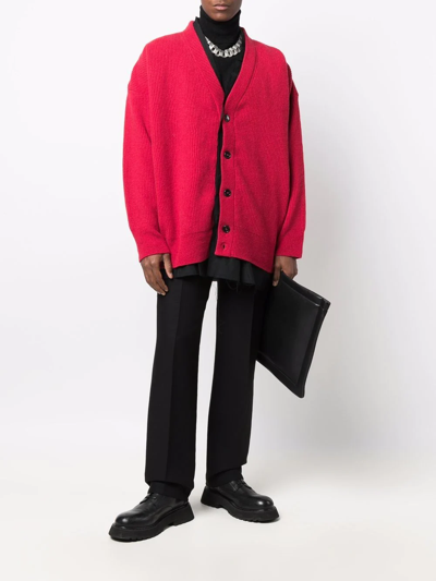 Raf Simons Layered Wool Cardigan In Rot