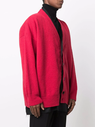 Raf Simons Layered Wool Cardigan In Rot