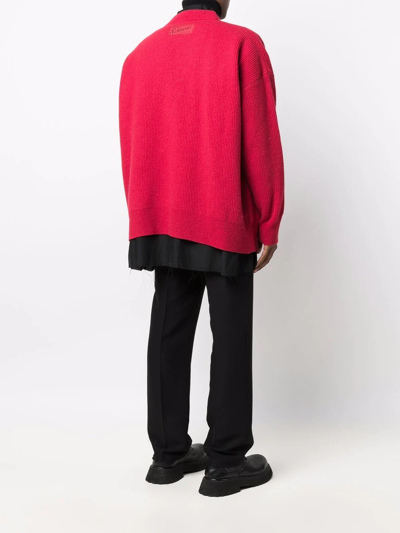 Raf Simons Layered Wool Cardigan In Rot