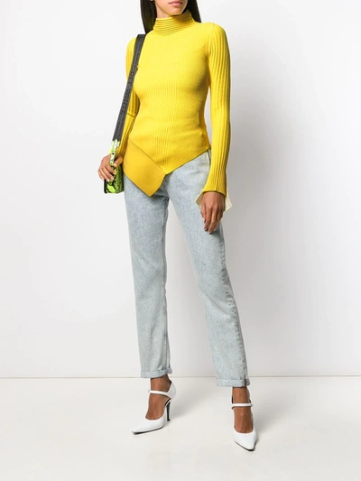 Off-white Asymmetric Neon Ribbed-knit Turtleneck Sweater In Yellow