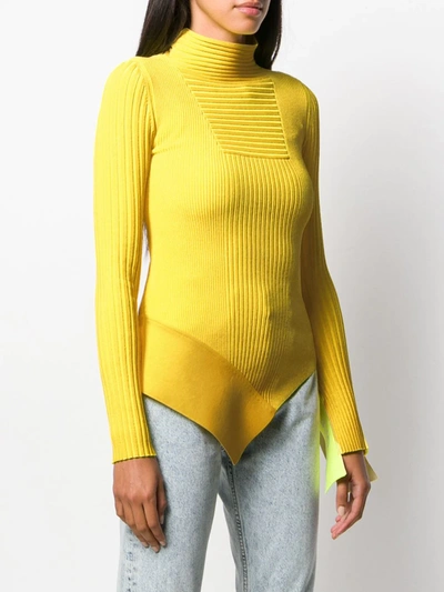Off-white Asymmetric Neon Ribbed-knit Turtleneck Sweater In Yellow
