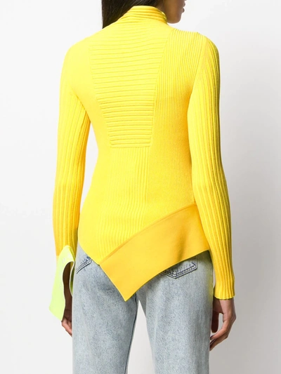 Off-white Asymmetric Neon Ribbed-knit Turtleneck Sweater In Yellow