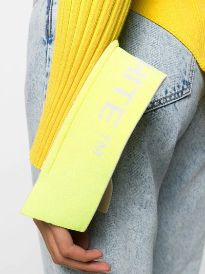 Off-white Asymmetric Neon Ribbed-knit Turtleneck Sweater In Yellow