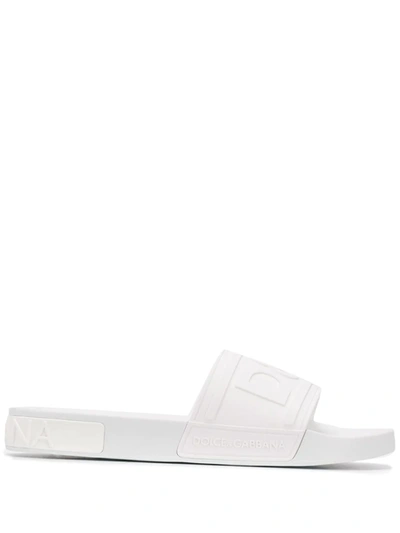 Shop Dolce & Gabbana Logo-embossed Slides In White