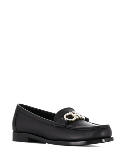 Ferragamo Leather Loafer With Iconic Gancini Detail In Black
