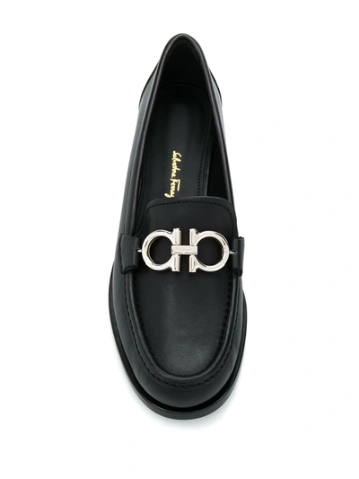 Ferragamo Leather Loafer With Iconic Gancini Detail In Black