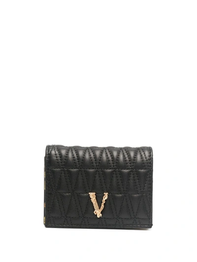 Shop Versace Virtus Quilted Bifold Wallet In Black