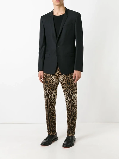 Shop Dolce & Gabbana Leopard-print Straight-leg Trousers In Brown