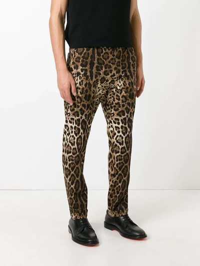 Shop Dolce & Gabbana Leopard-print Straight-leg Trousers In Brown