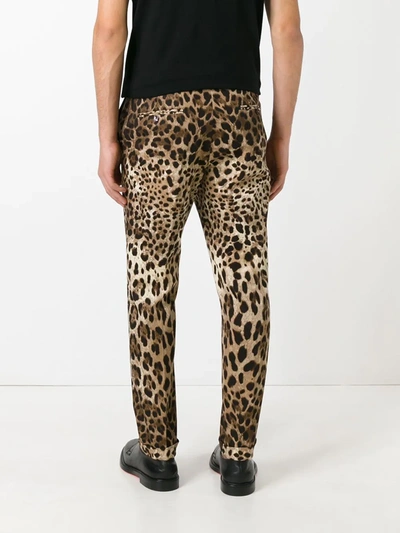 Shop Dolce & Gabbana Leopard-print Straight-leg Trousers In Brown