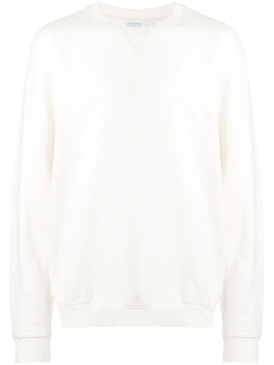 Shop Sunspel Long-sleeve Crewneck Sweatshirt In White